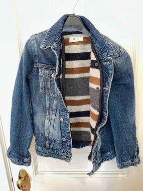 Vintage MiH Denim Denim Jacket with Striped Knit Removable Lining SZ XS
